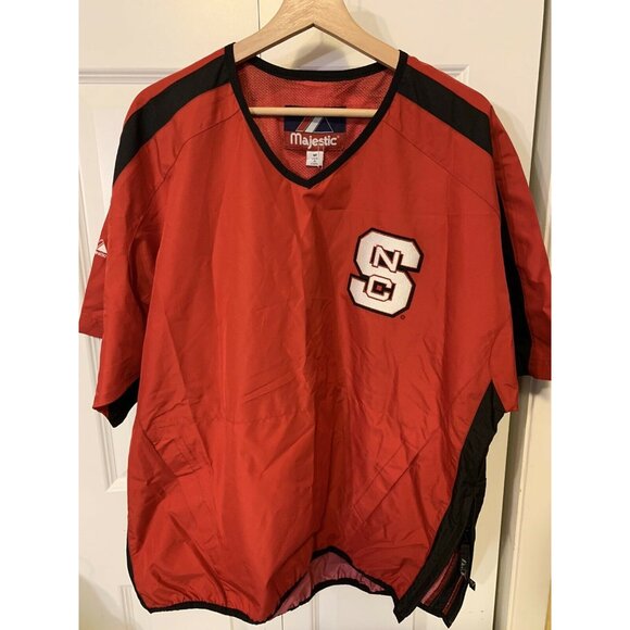Majestic NC STATE Sz M BASEBALL WARM UP Pullover Side ZIP JACKET WINDBREAKER Red - Picture 6 of 8